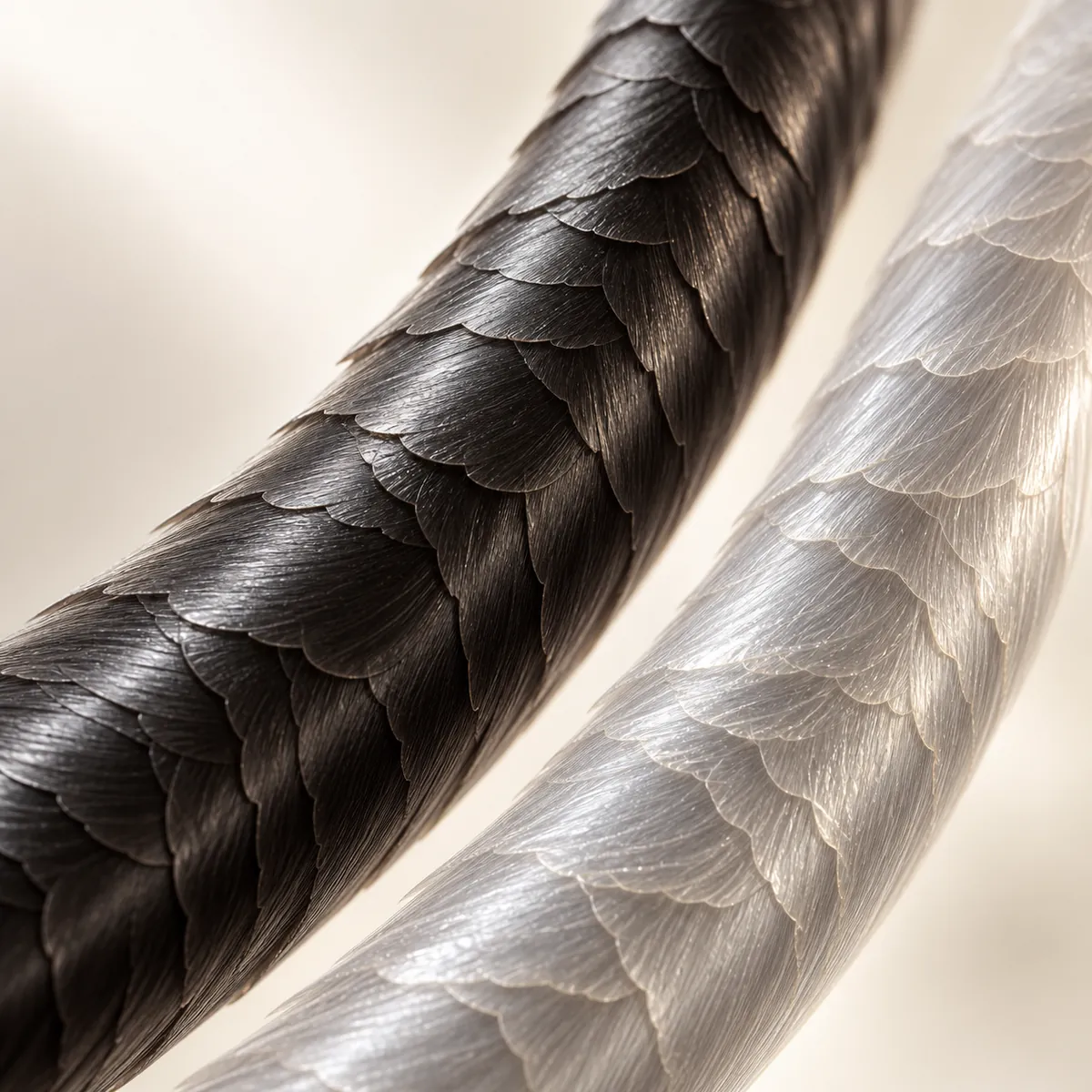 Illustrative structural detail of dark and silver hair