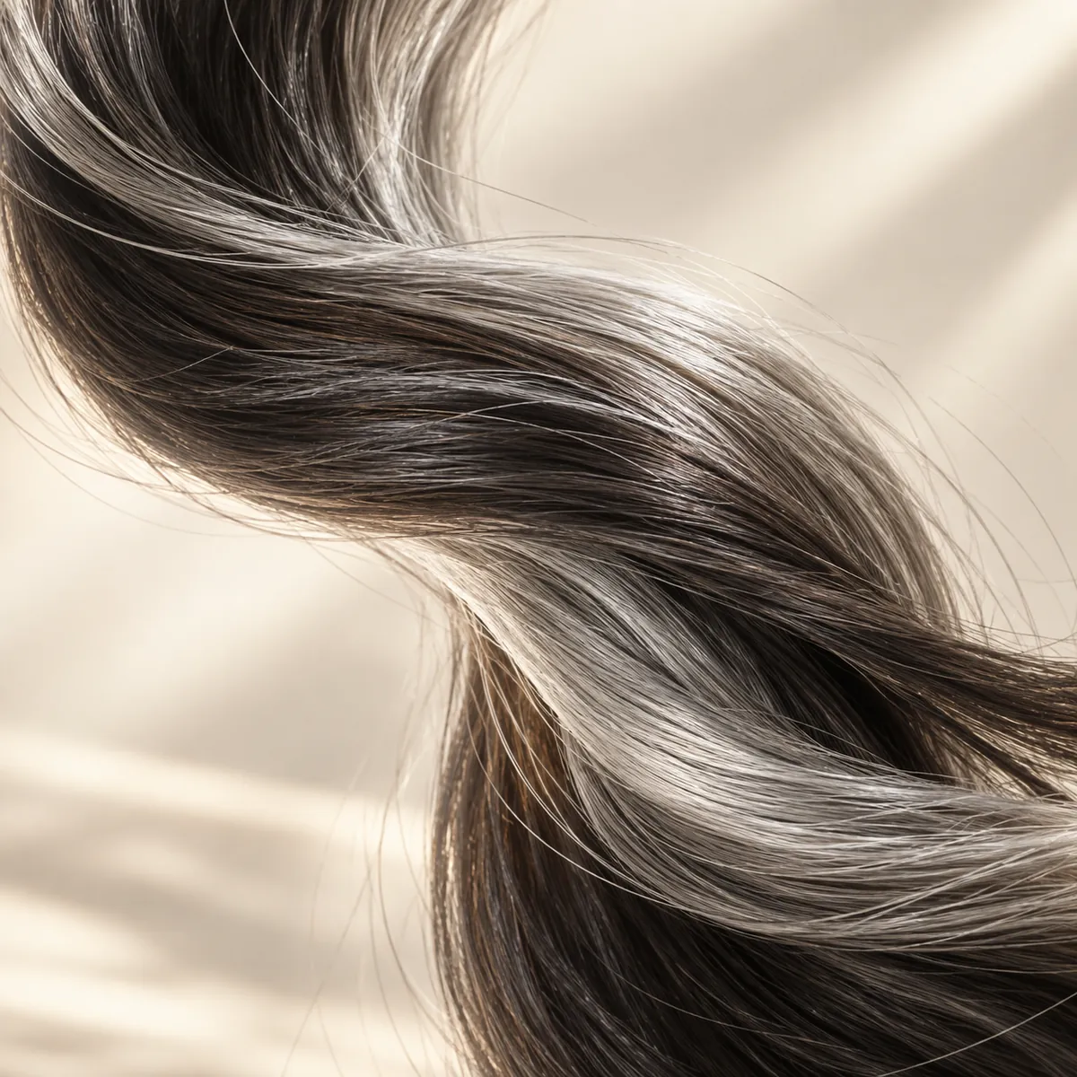 Illustrative macro composition of dark and silver hair fibres